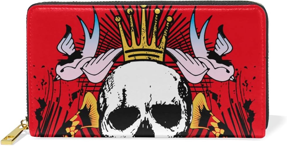 Amazon マイステージ Mystage 長財布 メンズ レディース 財布 ラウンドファスナー サイフ ロングウォレット レザー 二つ折り財布 カッコイイ 個性的 髑髏柄 ドクロ スカル 財布