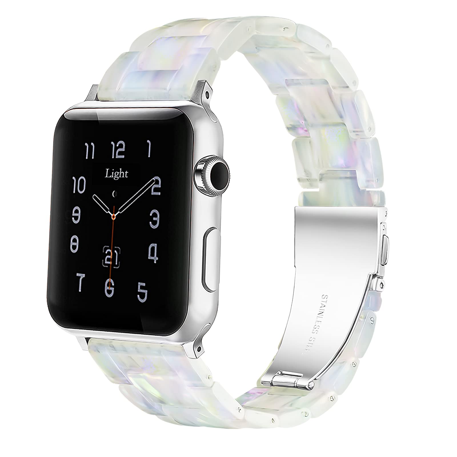 Light Compatible with Apple Watch Straps 38mm 40mm 41mm,Resin Strap for Apple Watch Series 7 6 SE 5 4 3 2 1(Phantom Pearl,38mm/40mm/41mm)