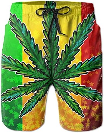 LWI DIW Pot Leaves Men Summer Lightweight Beach Surfing Board Shorts Swim Trunks With Mesh Lining