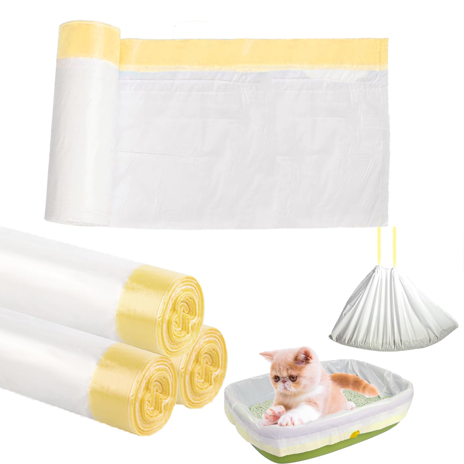 30Pcs Cat Litter Tray Liners - 45 X 94CM Cat Litter liners with Drawstring, Durable Scratch Resistant and Leak Proof Cat Litter Bags Heavy Duty Liner Bags for Medium Pet Cat Litter Box Liners
