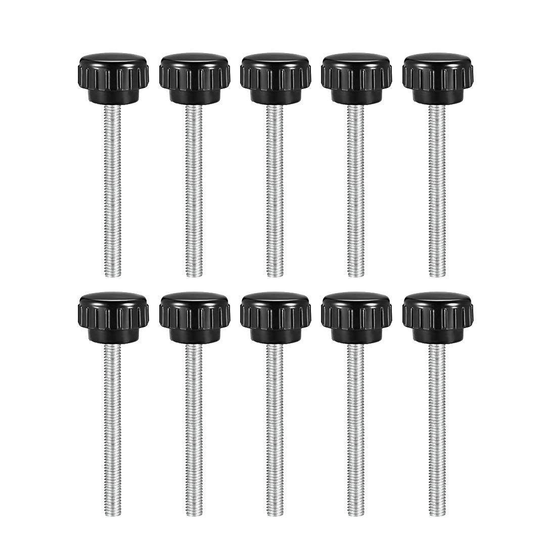 sourcing map M5 x 50mm Metric Male Thread Knurled Clamping Knobs Grip Thumb Screw on Type Hand Clamping Handle Bolt with Plastic Knobs Black 10 Pcs