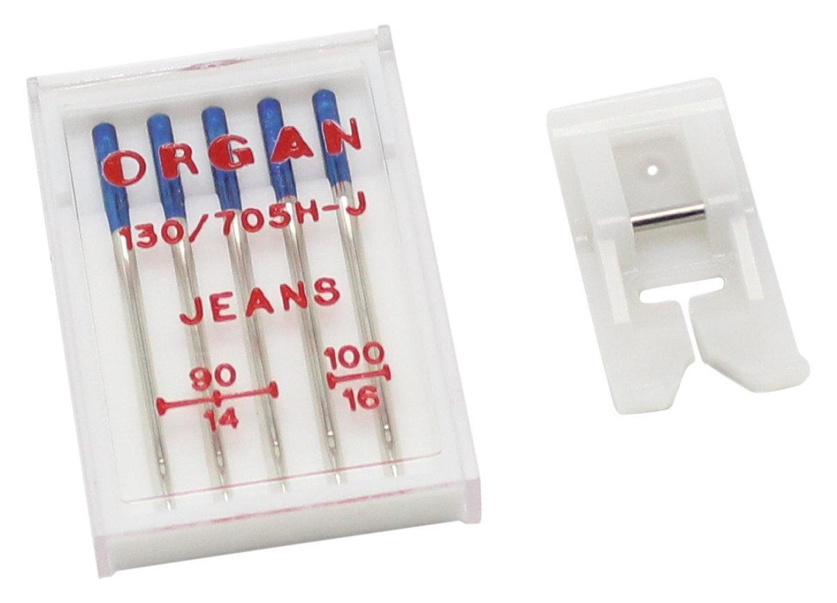 alfa-organ Sewing Accessory Set Special for Jeans with Needles + Teflon Accessory Sewing Machine Presser Foot for Sewing Machine, Stainless Steel