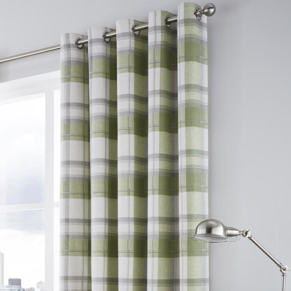 Fusion - Balmoral Check - Curtains, 168 x 183cm, Green, W 66.1" x L 72" (2 Panels) - Image 3