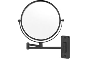 IZHIBATU 8” Wall Mounted Makeup Mirror with10X Magnification, Double Sided Shaving Mirror Wall Mount for Bathroom, 360° Swivel Extendable Vanity Mirror with Adjustable Arm for Daily Use, Matte Black（No Light）