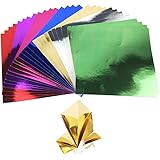 112 Sheets Origami Foil Paper Art Cardstock Paper Metallic Colors Craft Mirror Paper Bright Board Sheets Folding Paper Scrapb