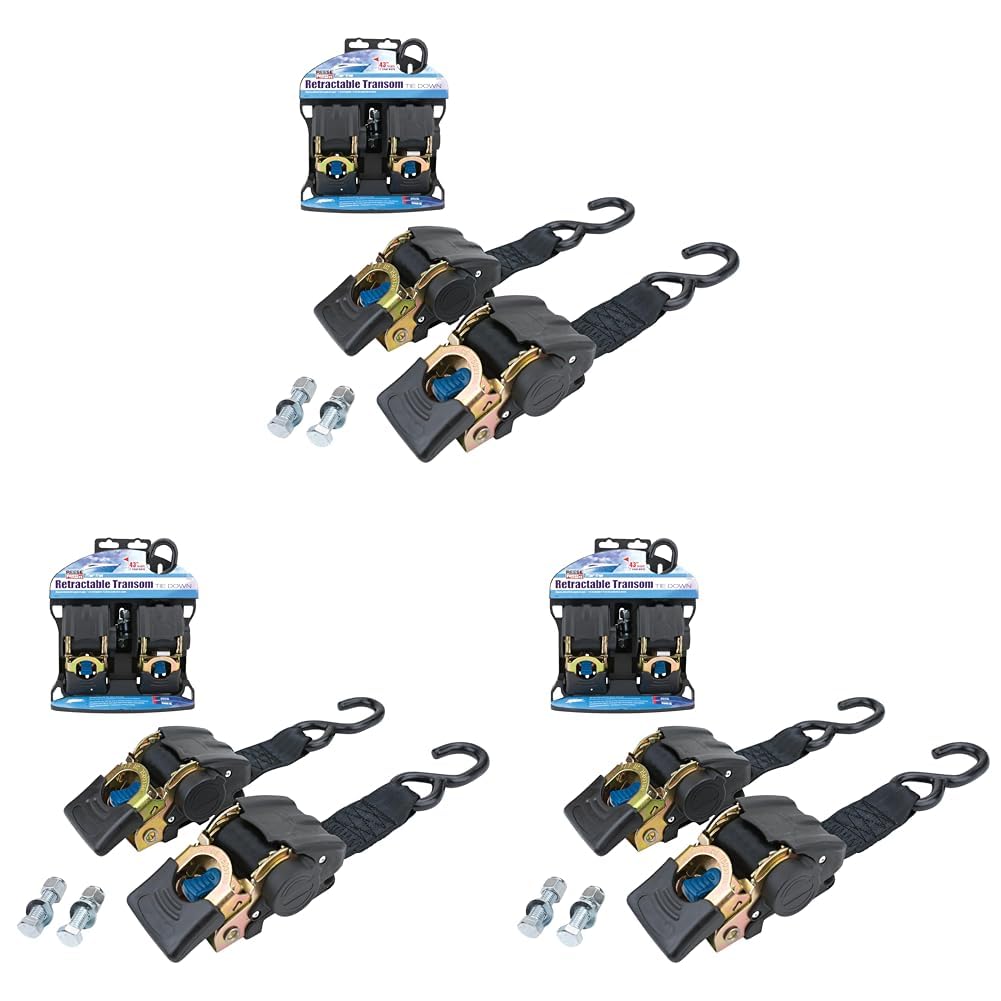 Reese Powersports 2060300 Retractable Transom Tie Down, 2 Inch x 43 Inch, 833 lbs. Working Load Limit and 2,500 lbs. Break Strength. 2 Count (Pack of 3) Image