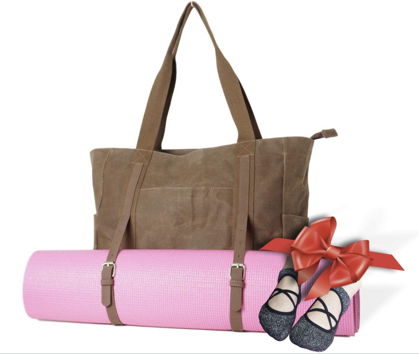 LUCKAYA Yoga Mat Bag/Tote Bag : Waxed Canvas Multi Purpose Carryall Bag for Office,Yoga,Travel and Gym! Carry Your Mat of Any Size,Laptop and Gear in One Bag!