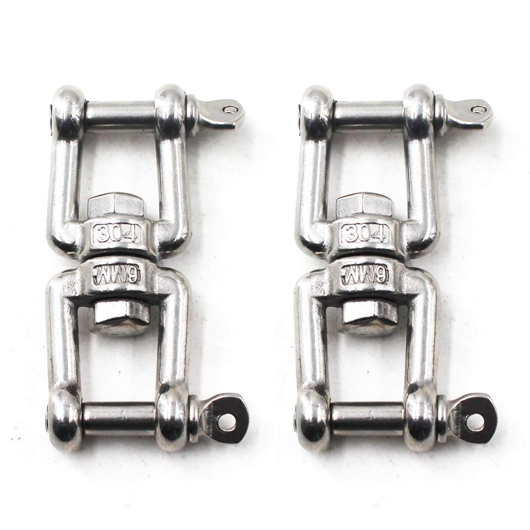 Flomore M8 Swivel Double Shackle 304 Stainless Steel Boat Anchor Chain Connectors (Pack of 2)