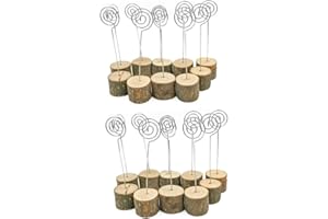 SENOVER Rustic Table Number Holders Real Wood Base Wedding Table Number Stands Party Decoration Wood Place Card Holders Picture Memo Note Photo Clip Holder (20pcs Table Number Holders)