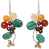 NOVICA Artisan Handmade Cultured Freshwater Pearl Rose Quartz Cluster Earrings Stainless Steel .925 Sterling Silver Multigem Multicolor Pink White Beaded Dangle Thailand