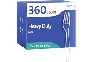 SACATR 360 Count Plastic Forks Heavy Duty, Plastic Silverware Clear Forks, Premium Disposable Forks Bulk, BPA-Free, Heat Resistant, Suitable for Parties, Events and Everyday Use