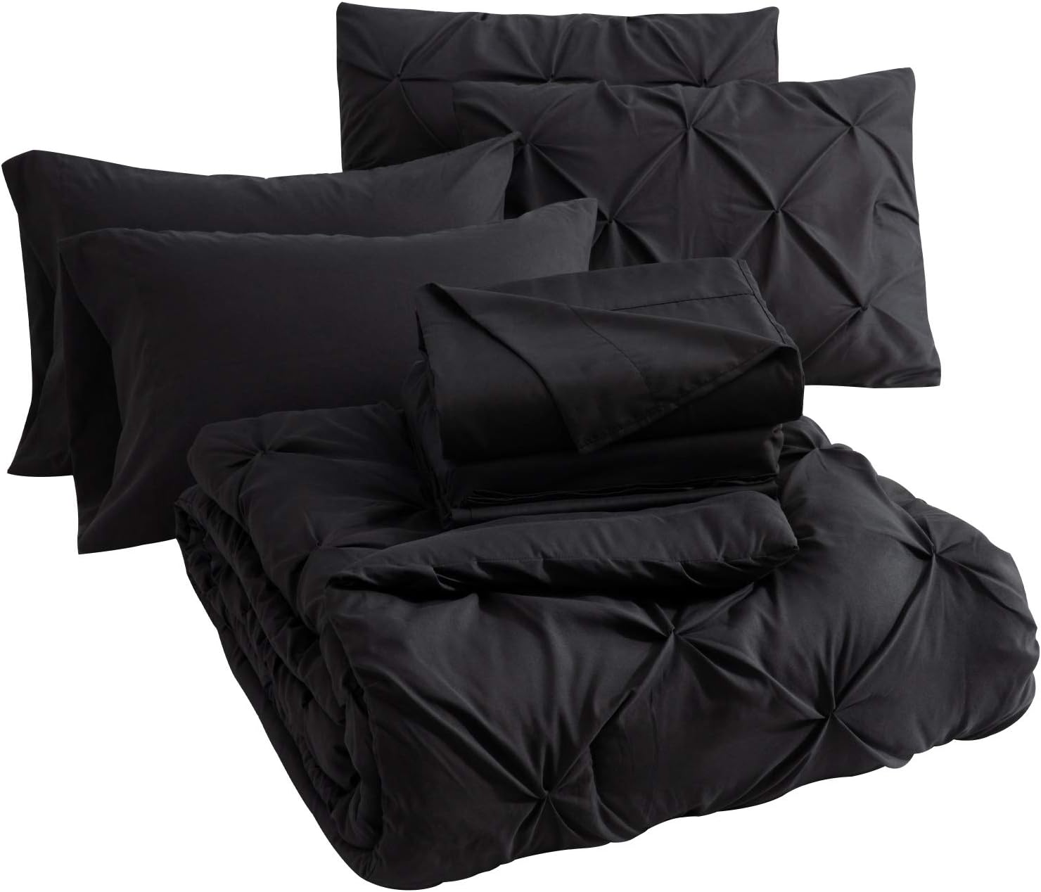 Bedsure Black Comforter Set Black Queen Comforter Set Bed in A Bag Black 8 Pieces - 1 Black Comforter (88x86 Inches), 2 Pillow Shams, 1 Flat Sheet, 1 Fitted Sheet, 1 Bed Skirt, 2 Pillowcases: Kitchen & Dining