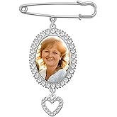 Rhinestone Heart Wedding Bouquet Photo Charm Memorial Keepsake Boutonniere Pin Brooch Memorial Gift for Mother Of Bride Or Groom Easy To Make