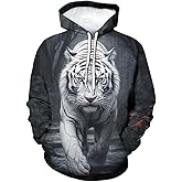 Srcnhim Vintage Spicy Ink Tiger Cool Graphic Hooded Sweatshirts Pullover Gorgeous White Tiger Hoodie Hoodies