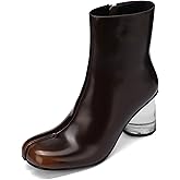 Cuctos Split Toe Women Clear Block Heels Ankle Boots Chunky High Heels Booties Tabi Zipper Side Short Boots