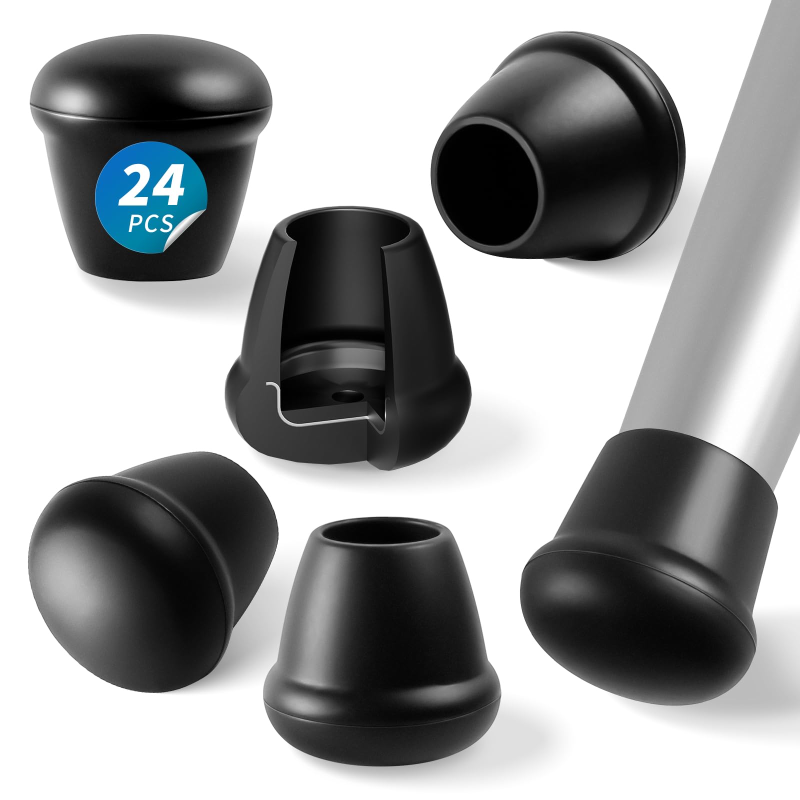 24-Piece Silicone Chair Leg Caps, Furniture Floor Protectors for Hardwood Floors, Noise-Reducing Rubber Covers (Fits 16-19mm Legs) - Scratch Prevention & Floor Protection