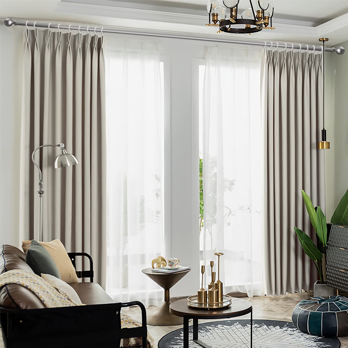 Photo 1 of IYUEGO Pinch Pleat Solid Thermal Insulated 95% Blackout Patio Door Curtain Panel Drape for Traverse Rod and Track, Beige 84" W x 84" L (One Panel)