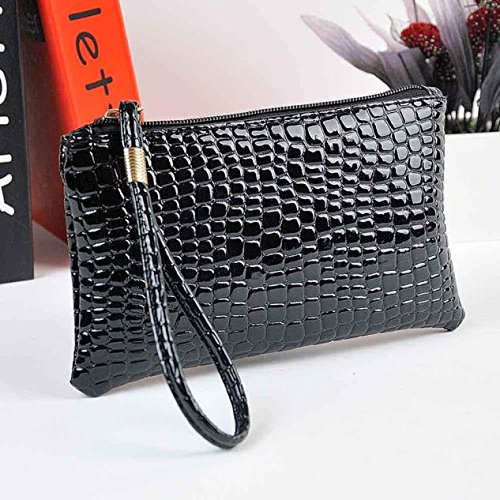 Bolayu Wallet Sexy Women Crocodile Leather Clutch Handbag Bag Coin Purse Crocodile Texture Coin Purse Hand Bag (Black) - Thumbnail 2