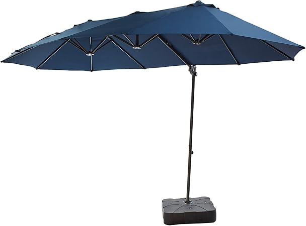 Amazon Com Festival Depot 14 4ft Outdoor Patio Double Sided Umbrella Large Hanging Twin Ventilation Cantilever Aluminum Offset With Steel Pole Handle Crank Cross Square Weight Water Sand Filled Stand Base Blue Garden Outdoor