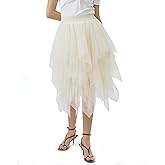 Dwirapal Women's Tulle Skirt High Waist Elastic Layered Puffy A-line Mesh Irregular Midi Fairy Tutu Skirt