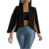OYOANGLE Women's Cape Long Sleeve Cropped Blazer Jacket Open Front Solid Elegant Trendy Cardigan Coats