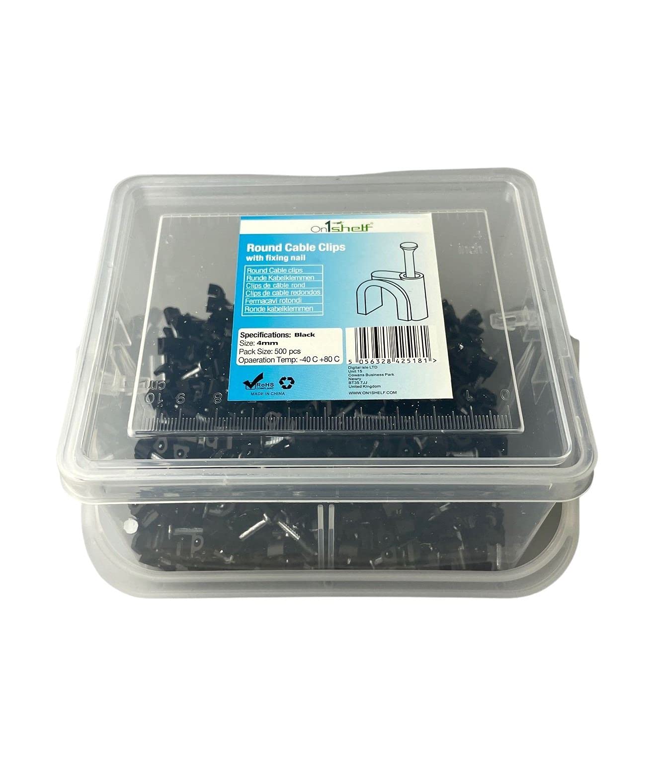 Black Round Cable Clips K-Type Trade Box, 4mm- 500 Pieces