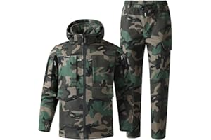 DUWEIKE Men's Camo Fleece Softshell Tactical Suit Thermal Waterproof Hunting Ski Outfits 2 Piece