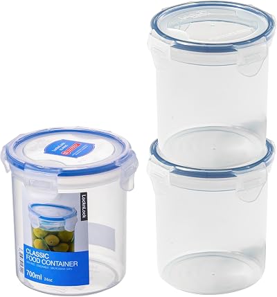 LocknLock Round Food Containers with Lids Set of 3 700ml BPA Free