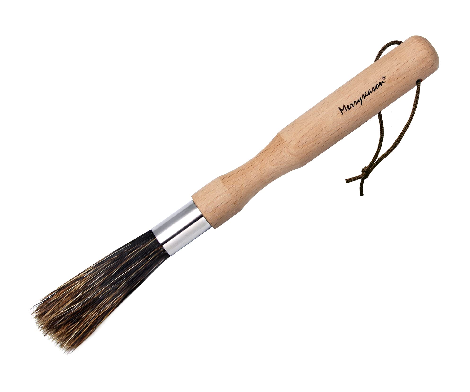 Coffee Grinder Cleaning Brush - Espresso Maker/Machine Cleaner Tool for Home Kitchen Barista - Beechwood Wood Handle, Natural Boar Bristles, Leather Hanging Loop, 8"