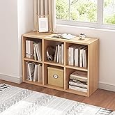 NELYE 6 Cube Organizer Bookcase - Fabric Storage Bins Container, Open Shelf Simple Compartments Bookshelf, Oak