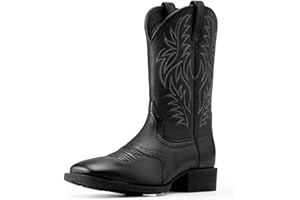 Lyrisiphy Cowboy Boots for Men Square Toe Embroideried Western Boots Traditional Country Boots Durable Work Boots