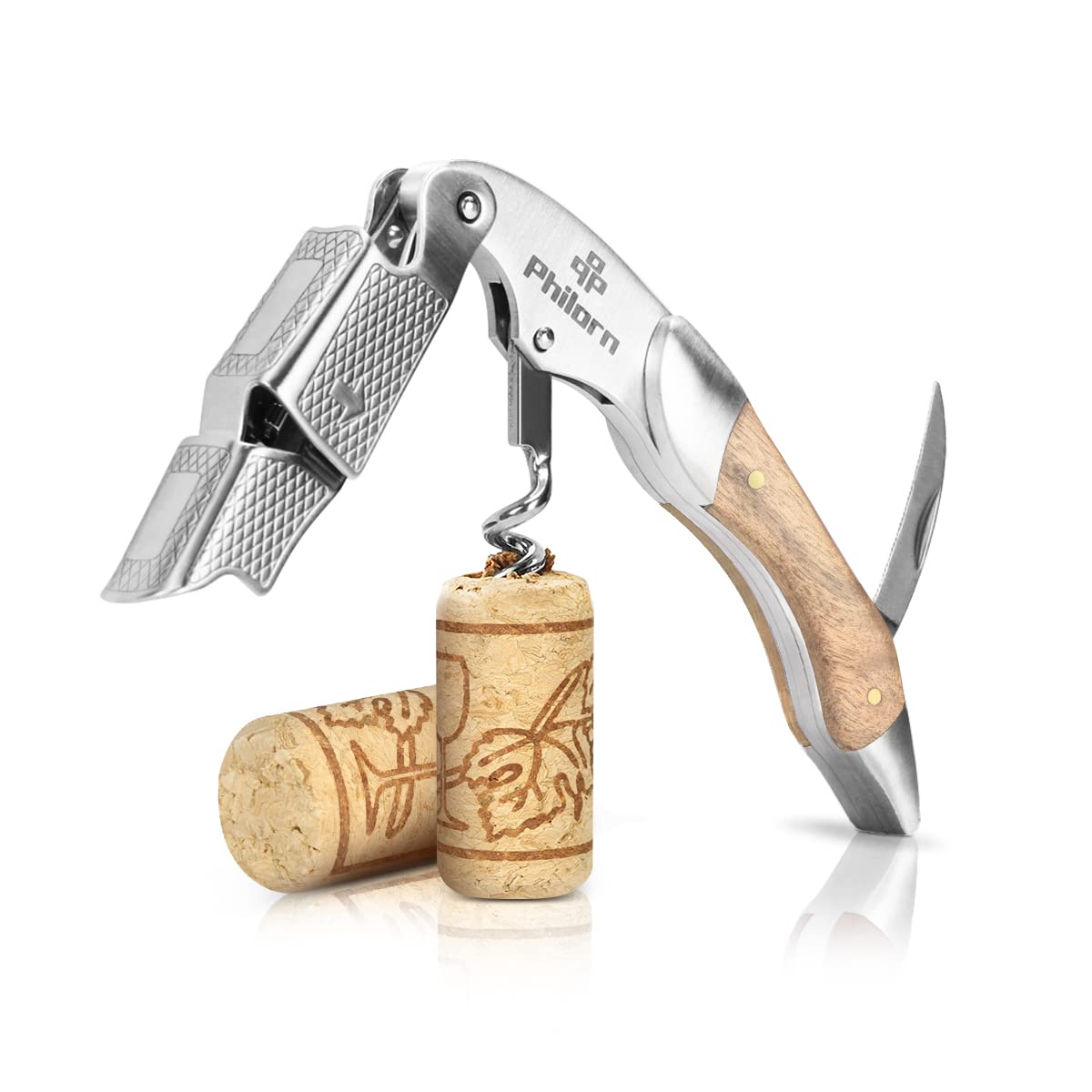 Philorn Professional Wine Opener Corkscrew Bottle Opener Foil Cutter All-in-one Stainless Steel Cap Remover with White Wood Handle Best Choice of Housewives Sommeliers Waiters Bartenders