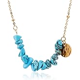 Zikichiky Turquoise Necklaces for Women Handmade Golden Natural Stone Beaded Western Necklace, Vintage December Birthstone Boho Jewelry for Women