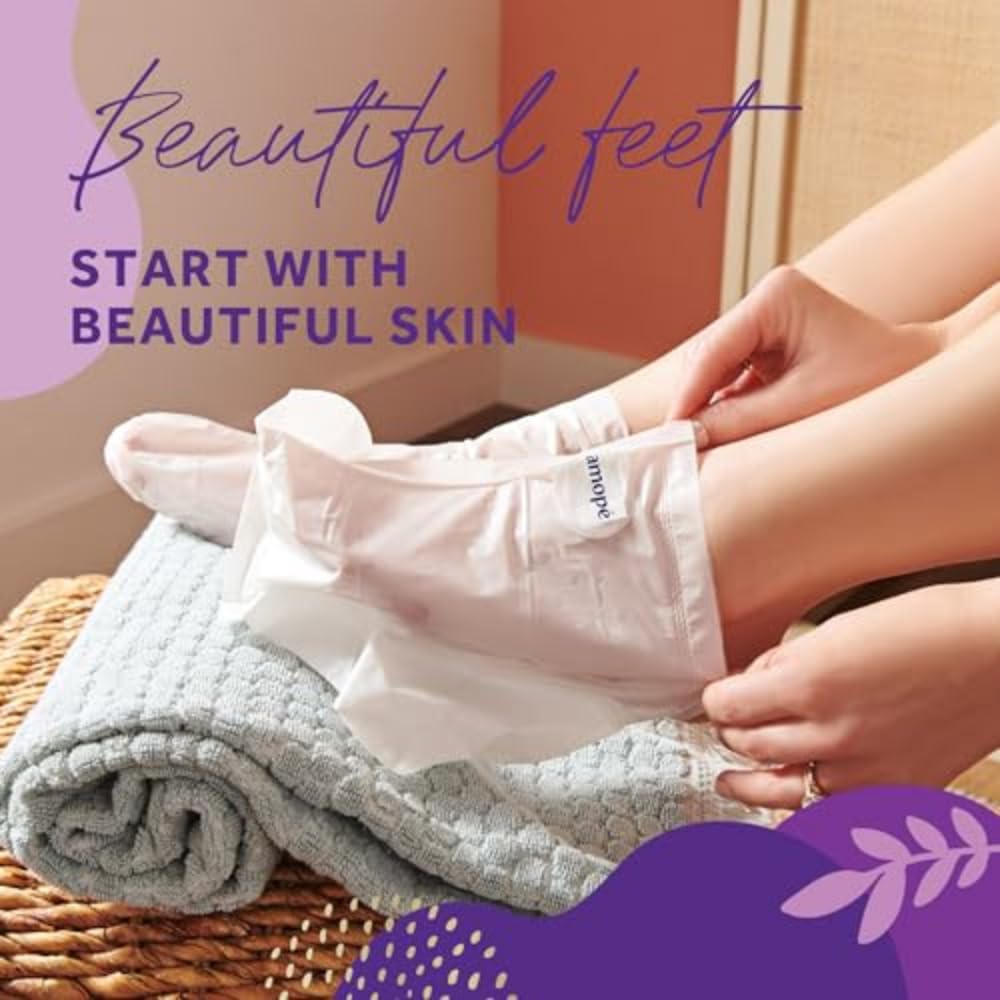 Amopé PediMask 20-Minute Foot Mask, Intensely Moisturizing Socks, Rejuvenates & Soothes, Self-Care, w/ Lavender Oil, Urea, a Blend of Moisturizers & Vitamin Complex for Long Lasting Hydration, 3 pair