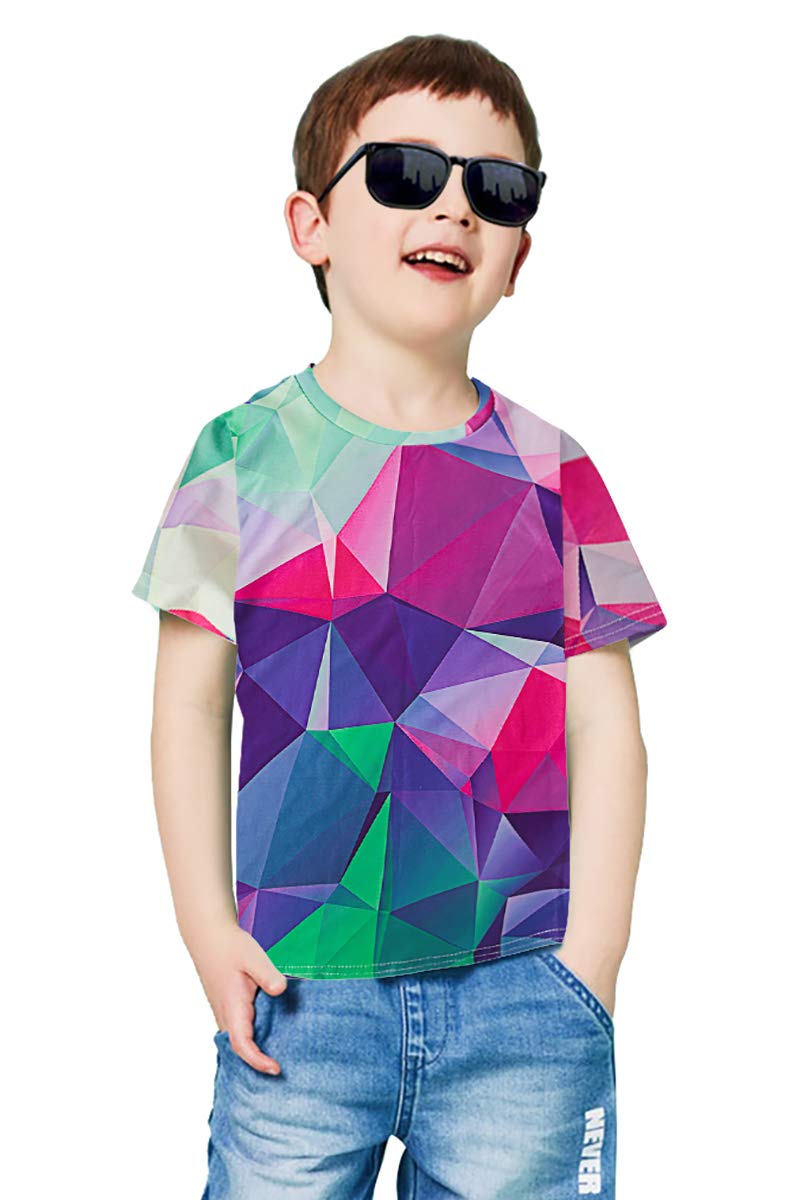 RAISEVERN Große Kinder T-Shirts Kurzarm Geometrisch Gedruckt Kleidung Stilvolle Rundhals T-Shirt T Tops für 12-13Years Girl Boy