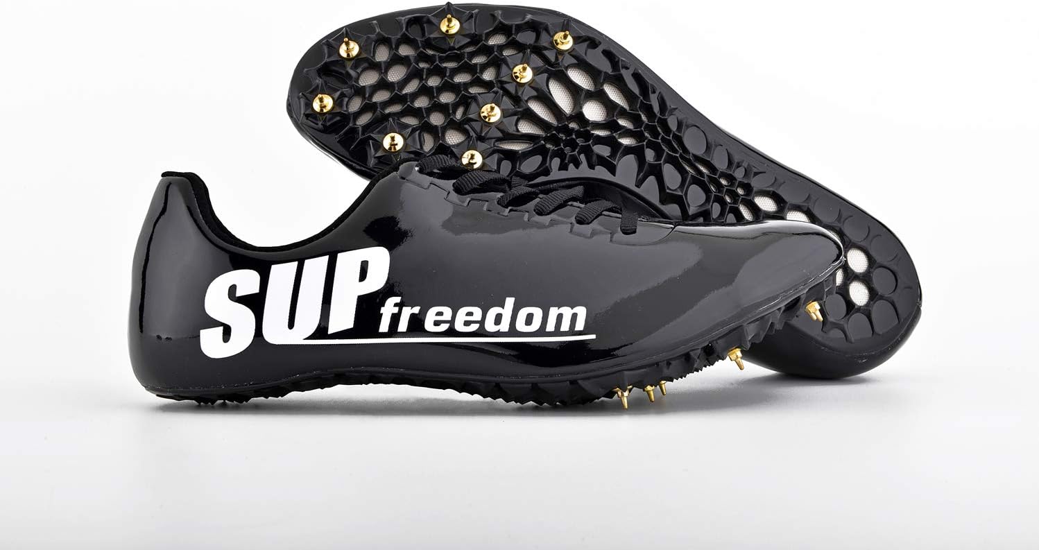 Supfreedom Track and Field Spikes Microfiber Track Shoes for Athletics Racing Distance Sprint Running Race Spike Shoes (6.5, Black)