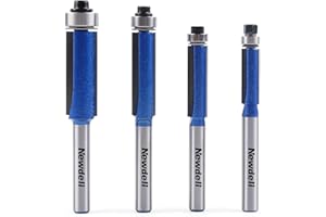 Newdeli 4Pcs Flush Trim Router Bit Set 1/4 Inch Shank - Bearing Dia. 1/4", 5/16", 3/8", 1/2" - Top Bearing 2-Flute Flush Trim