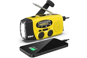 Esky Emergency Hand Crank Radio with 3 LED Flashlight, AM/FM/NOAA Portable Weather Radio with 2000mAh Power Bank Phone Charger, Solar Powered USB Charged Radio for Indoor Outdoor Camping, SOS Alarm