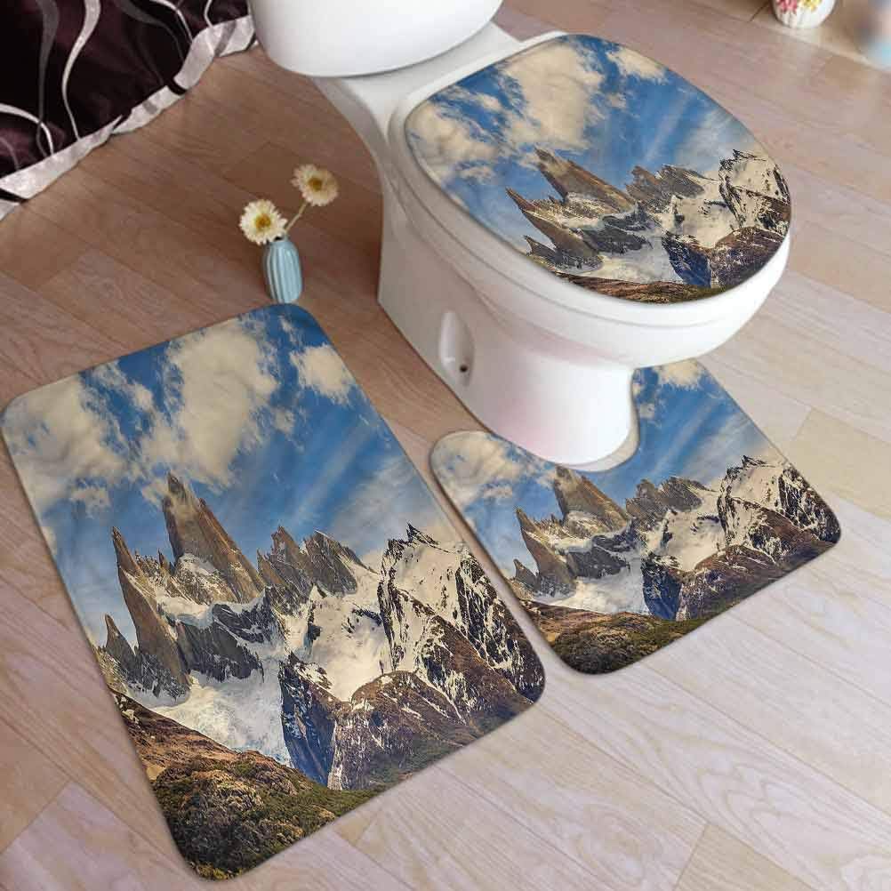 Ahuimin Bath Rugs Set, Landscape,Frozen Rocky Mountains, 3
