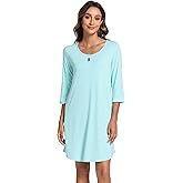 GYS Women's Nightgowns 3/4 Sleeve Scoopneck Sleep Shirt with Pockets, Bamboo-derived Viscose