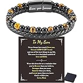 Tazimo To My Son Bracelet from Mom/Dad Mother Son Bracelet Beads Love You Forever Engraved Bracelets Tiger Eye Protection Bracelets Sobriety Christmas Birthday Jewelry Gifts for Men