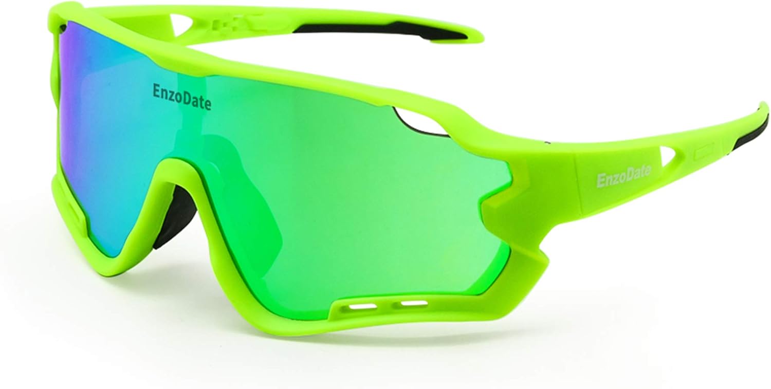 EnzoDate Cycling Goggles Polarized 3 Lenses Mountain Bike ATV Sports Sunglasses MTB Outdoor (Green)
