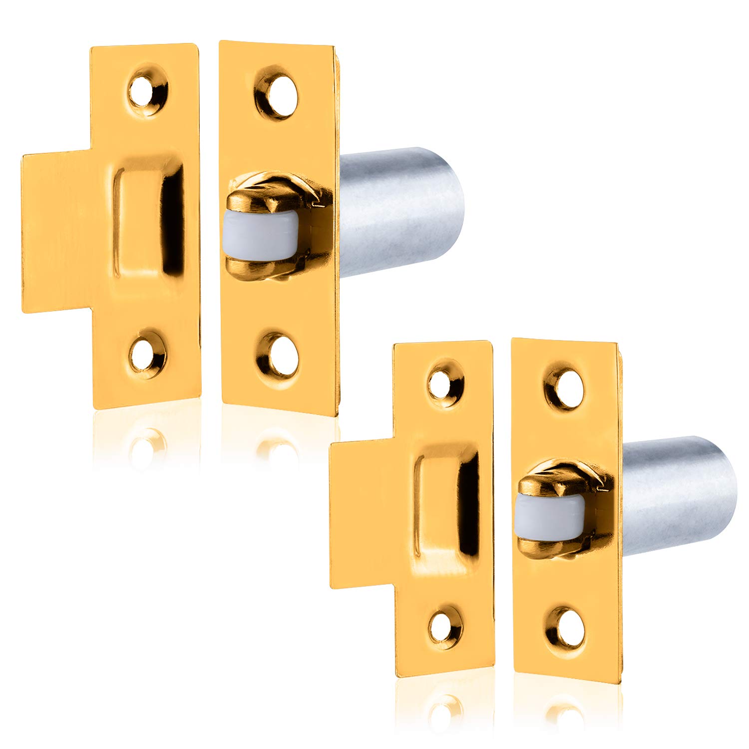 XFORT® Adjustable Roller Catch, Polished Brass Roller Ball Door Latch, Door Closer When Locking is not Required, Ideal Internal Door Catch for Doors, Cupboards, Cabinets and Wardrobes