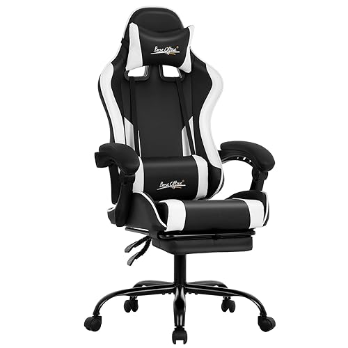 Gaming Chair Office Chair Desk Chair with Footrest Lumbar Support Headrest  Armrest Task Rolling Swivel Ergonomic E-Sports Adjustable PC Gamer Chair