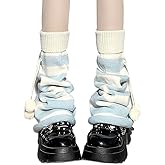RILGOU Grunge Kawaii Stylish Gothic Y2K Accessories Knitted Knee High Long Fluffy Balls Decor Striped Leg Warmers
