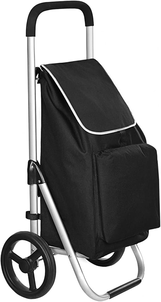 Sac De Courses Pliable à Roulettes 2 En 1 - Capacité 12,5 Kg, Tissu Oxford, Léger Et Réutilisable