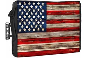 DECORLOVEE American Flag Outdoor TV Cover 30 to 32 Inches Weatherproof & Waterproof, Red Striped Blue Star Outdoor TV Enclosure with Remote Control Pocket, Vintage Wooden TV Screen Protectors for Outside TV