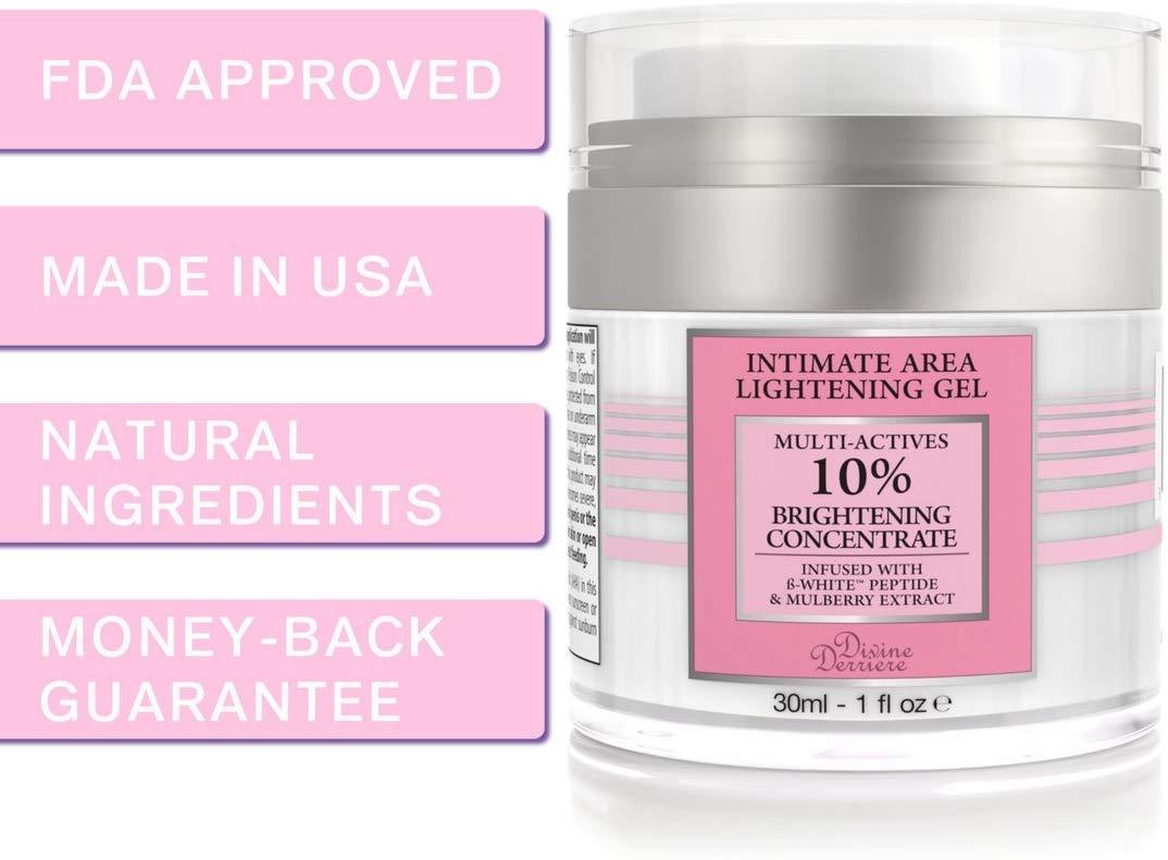 Divine Derriere Intimate Skin Lightening Gel for Body, Face, Bikini and Sensitive Areas - Skin Whitening Cream Contains Mulberry Extract, Arbutin, B-White Peptide 30ml / 1 oz. : Beauty