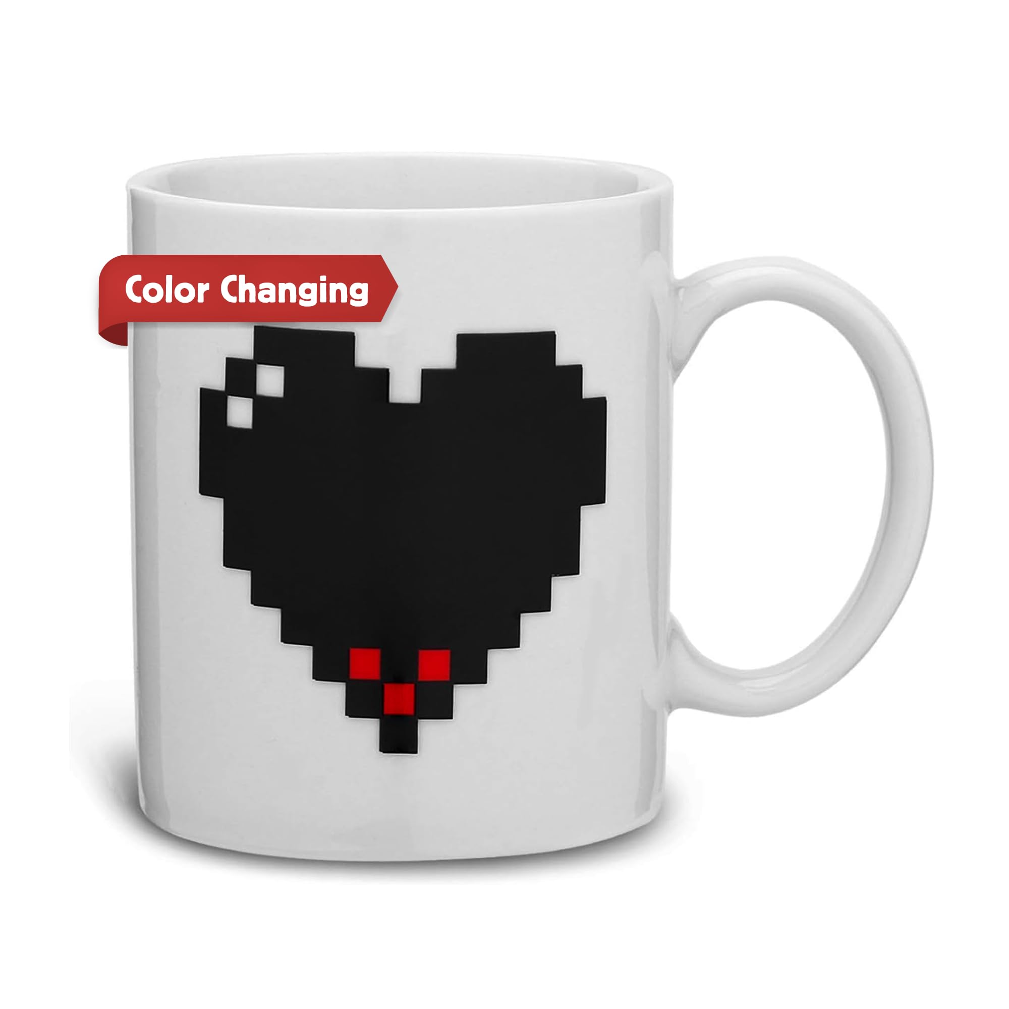 KIKKERLAND Stoneware Thermographic Ink Pixel Heart Morphing Mug, White — image 1