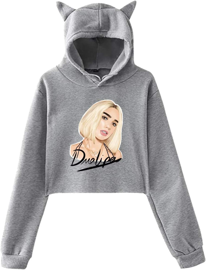 Long Sleeve Pullover Sweatshirt Tops Blouse T-Shirt Tops Jumper Tees Women's Cat Ear Hoodie Sweater Lumbar Sweatshirt Dua New Love Lipa Hooded Gray